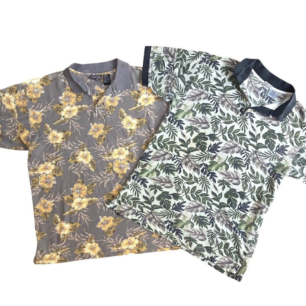 2 Vintage OP Sport Tropical Floral Polo Shirts Mens Medium Retro Y2K Summer Surf
